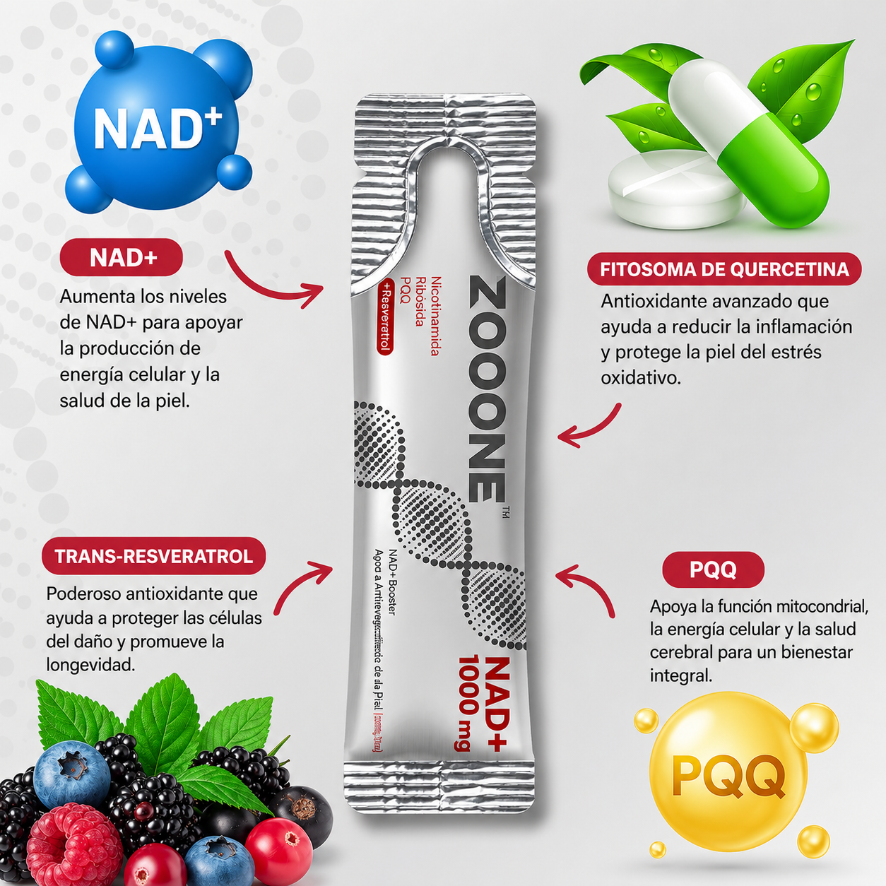 zooone NAD+ 1000 mg de paquetes líquidos suplemento