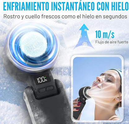 Ventilador turbo portátil de mano con refrigeración por hielo, ventilador personal recargable, hasta 12 horas de refrigeración